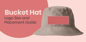 Illustration showing logo placement area on beige bucket hat for branding guide.