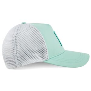 Mint green cap with white mesh back and curved visor.