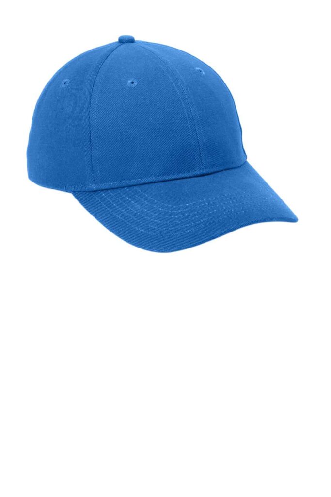Cappello da baseball blu royal solido con tesa curva vista frontale.