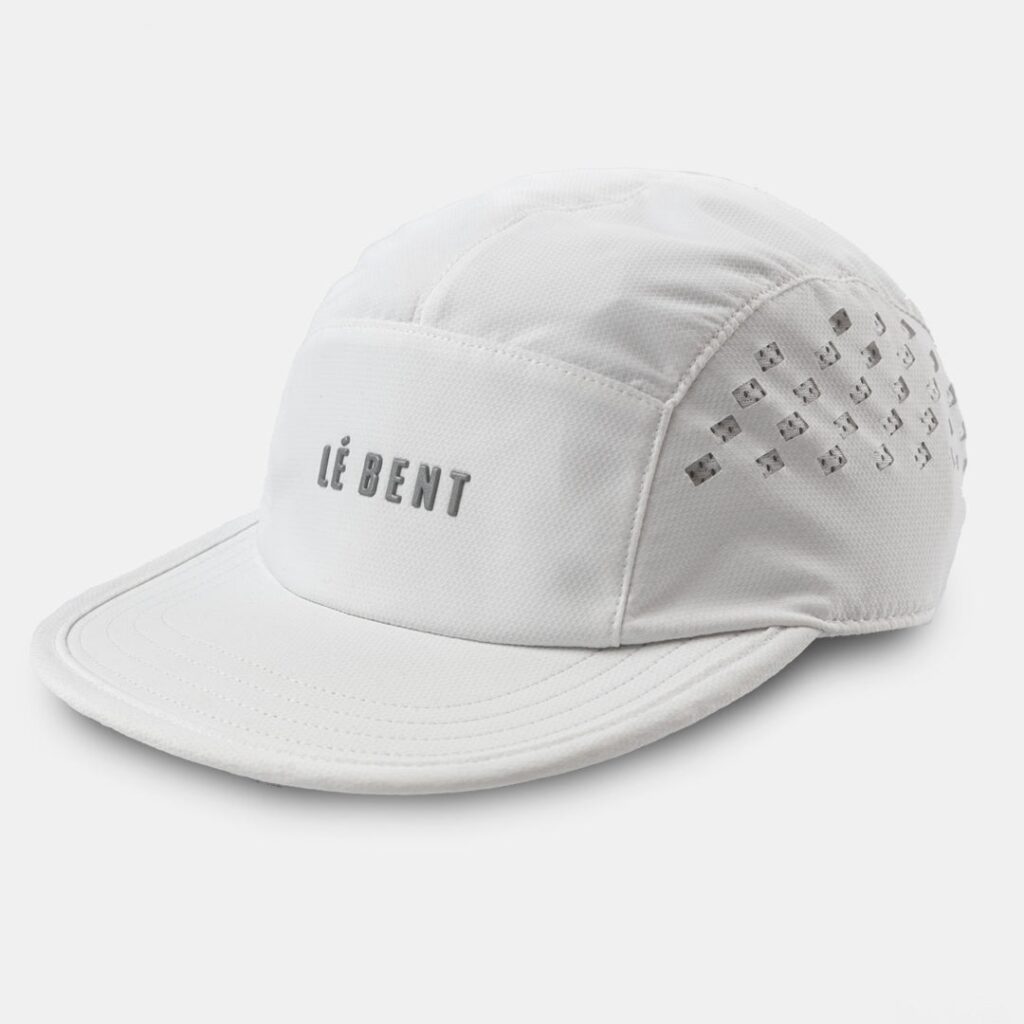 Lightweight white cap with logo and side vents.
