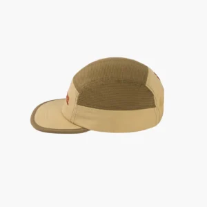 Two-tone khaki cap with mesh panels.