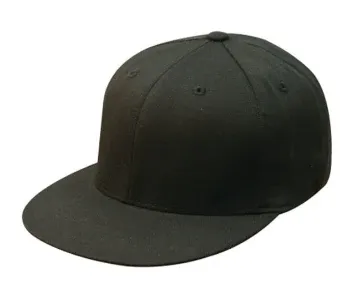 Plain black snapback cap with flat brim and ventilation eyelets