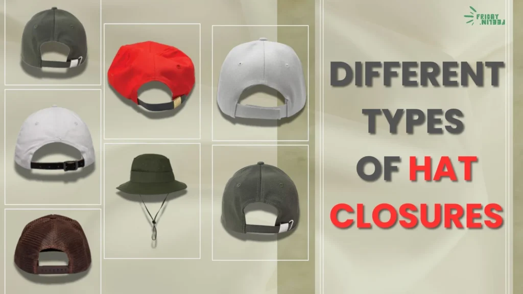 Various hats showcasing different adjustable closure styles and types.