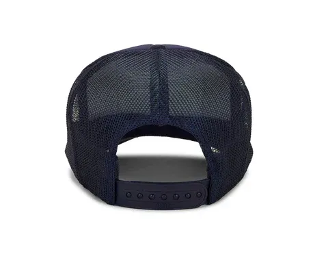 Navy blue mesh baseball cap with adjustable snapback closure.