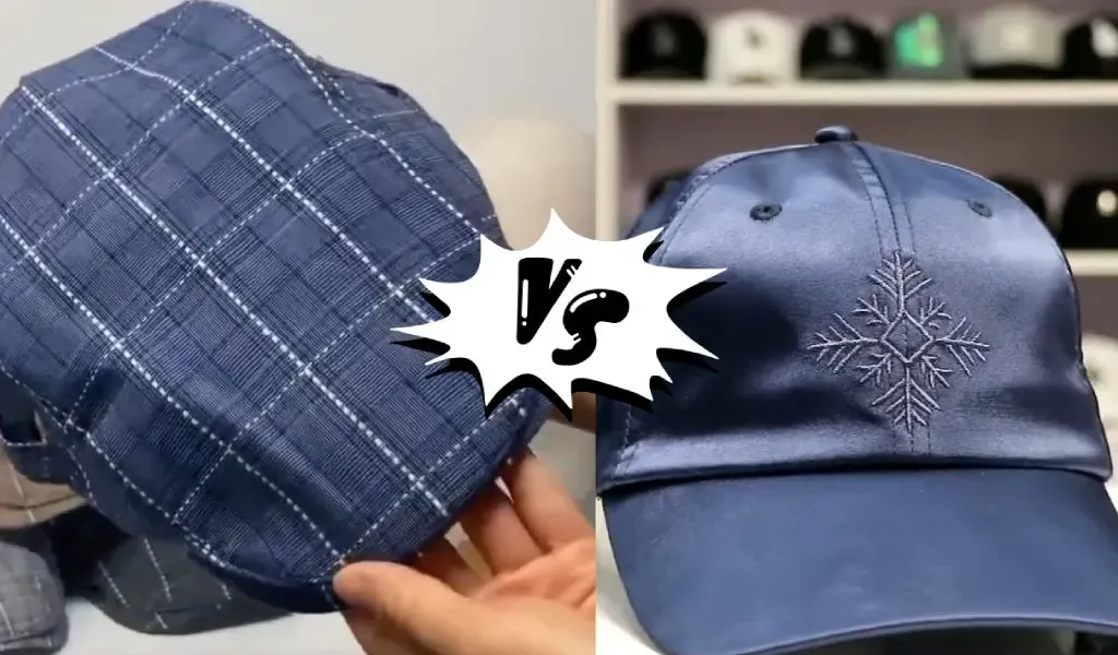 Comparison of cotton and polyester baseball caps.
