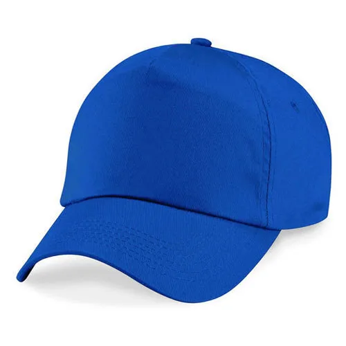 Lightweight blue fabric baseball cap with curved brim on white background.