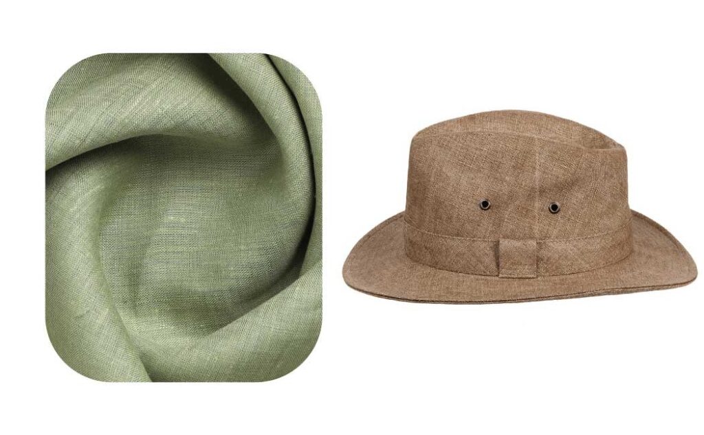 Linen fabric texture and brown linen hat