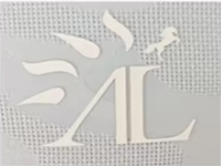 White stylized letters "AL" with decorative flame and abstract shapes on textured background