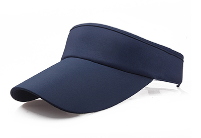 Navy blue sports visor with curved brim and open top design.