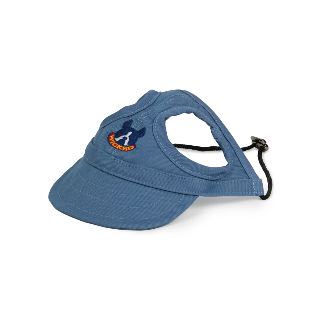 Blue dog sun visor with adjustable strap and embroidered logo