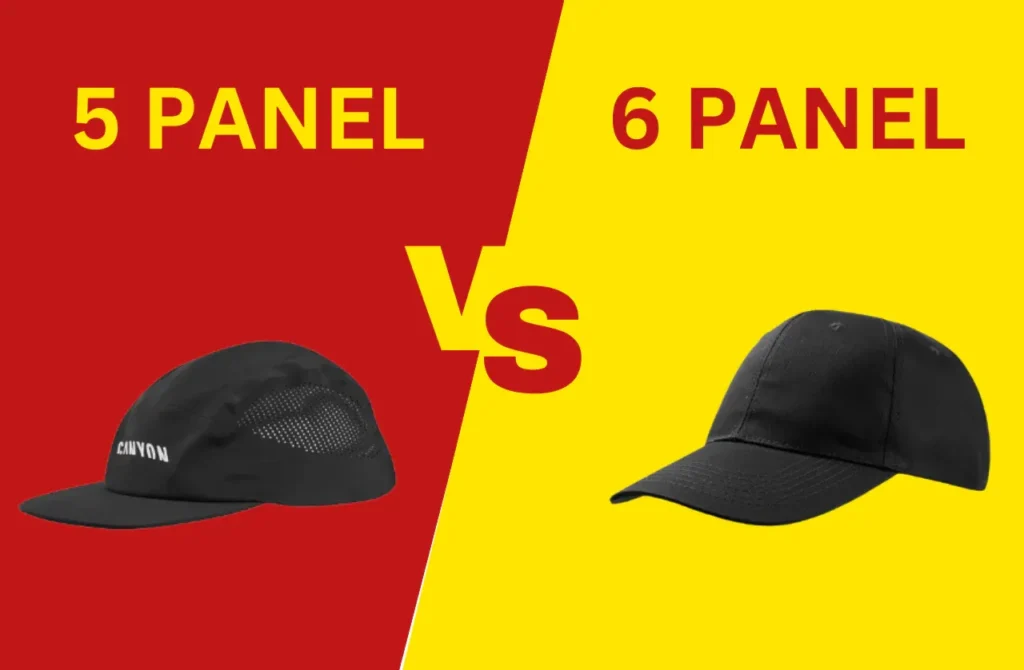 Black 5-panel cap versus black 6-panel cap side by side
