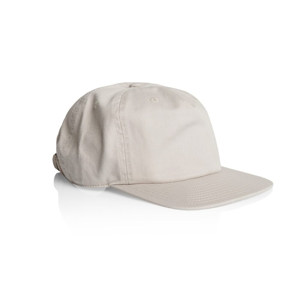 Beige six-panel baseball cap with adjustable strap
