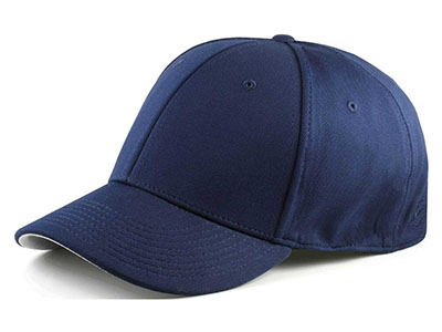 Navy blue baseball cap with curved brim on white background.