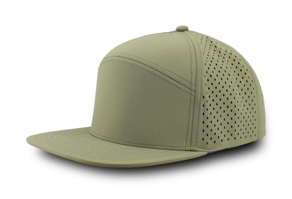 Olive green golf hat with mesh ventilation sides