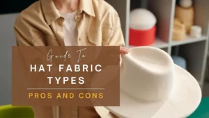 Person holding white felt hat with text "Guide to Hat Fabric Types."