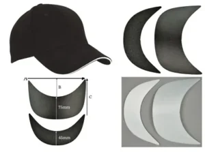 Various curved brim inserts and a cap featuring a curved bill for reference.