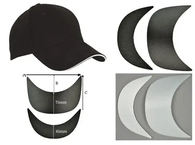 Various curved brim inserts and a cap featuring a curved bill for reference.