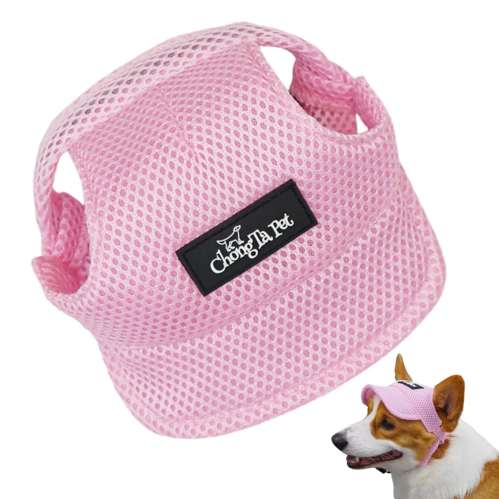 Pink breathable mesh dog cap with ChongTa Pet label