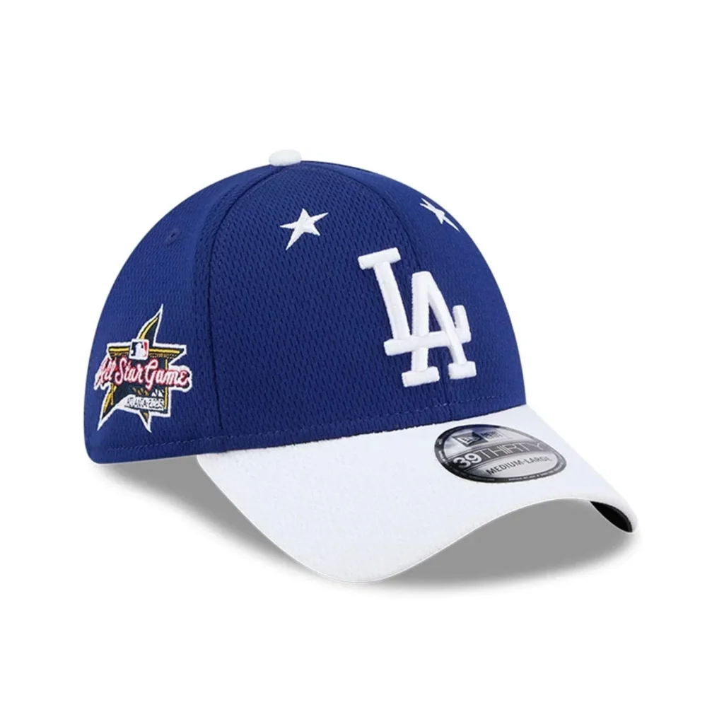 Blue mesh baseball cap with white "LA" logo on front and white curved brim, featuring an All Star Game patch on the side.