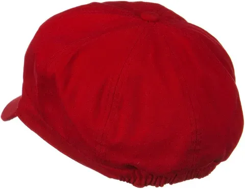 Red cap with elastic band closure at the back