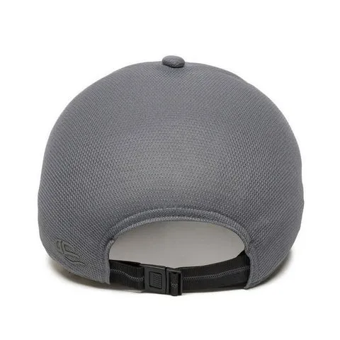 Gray cap with adjustable plastic buckle closure at the back