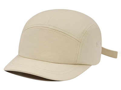 Beige 5-panel cap with adjustable strap