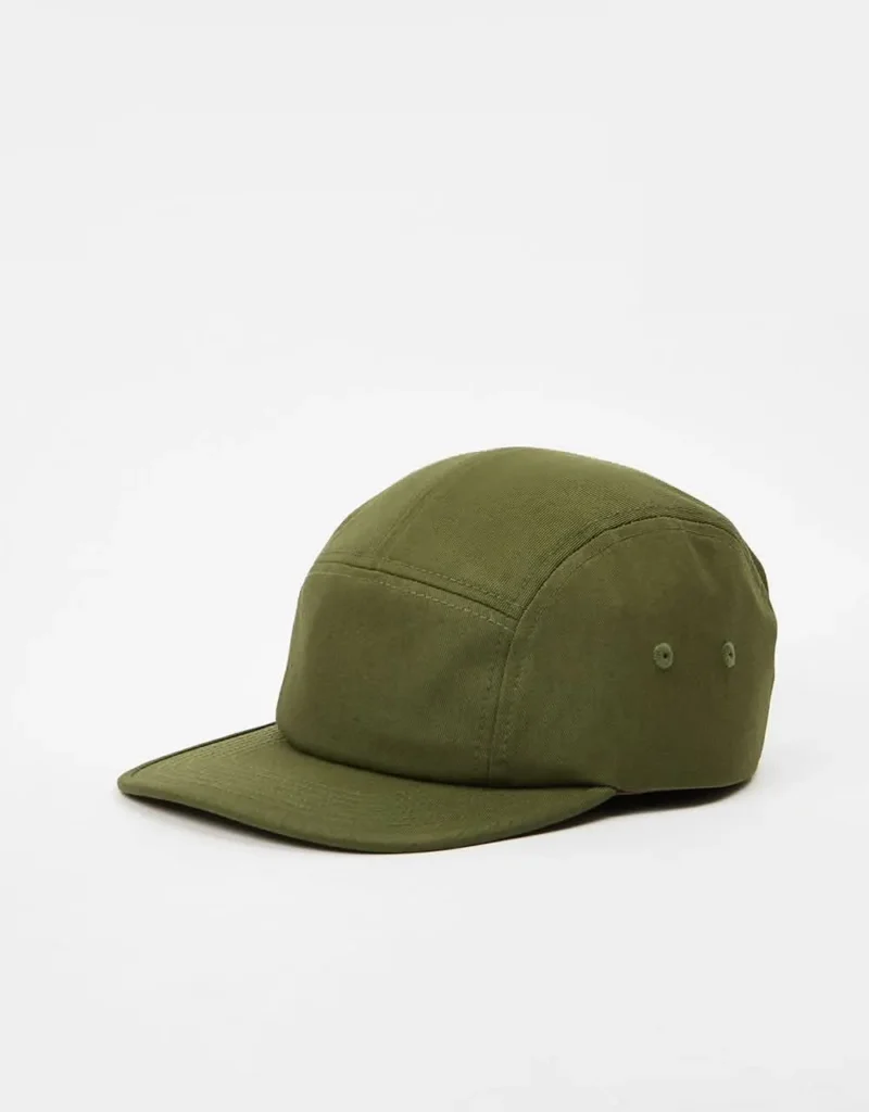 Olive green five-panel cap isolated on white background