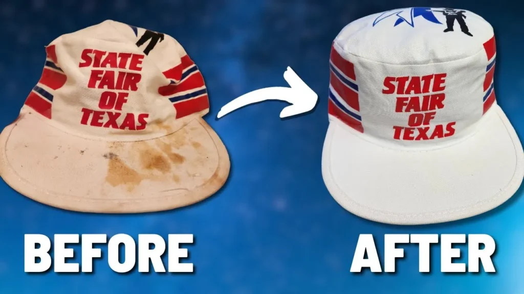 Dirty hat restored to clean state after washing