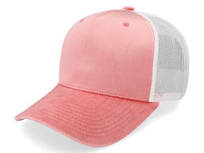 Pink front trucker hat with white mesh back