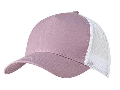 Pink front with white mesh back baseball trucker cap.