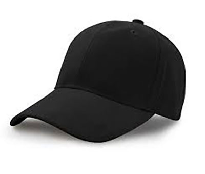 Simple black baseball cap with curved brim on white background.