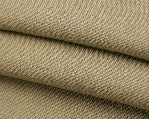 Close-up of beige canvas fabric with coarse woven texture.