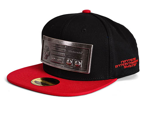 Black and red snapback hat with Nintendo controller design patch.