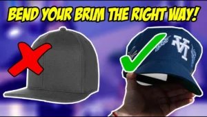 Flat brim cap with red X, curved brim cap with green check mark