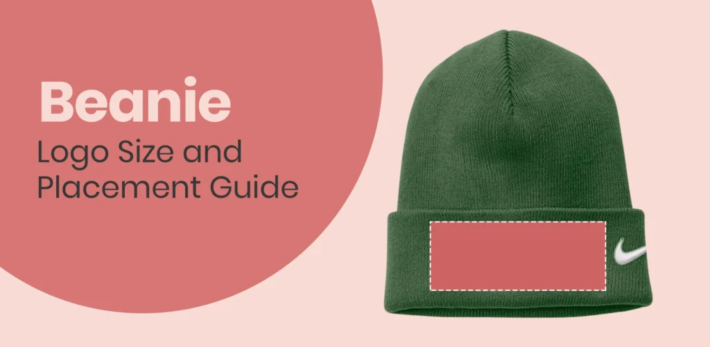 Green beanie with logo placement area marked on folded cuff.